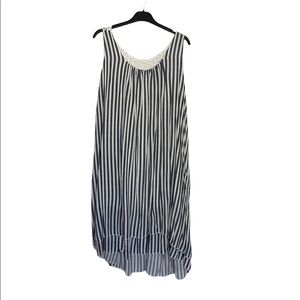 New Made in Italy Layered Crochet Back Striped Dress White and Denim